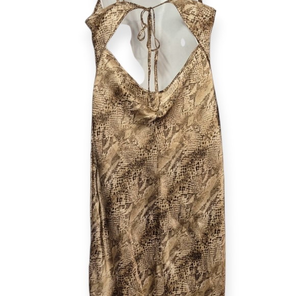 Vintage Snake Print Slip Night Dress Brown Lace Edge Tie Back Women's Size Large - Picture 8 of 14